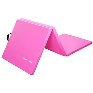 BalanceFrom Opvouwbare trainingsmat met drie kleppen met handgrepen voor MMA, gymnastiek en thuissportschool, roze, 3,8 cm dik