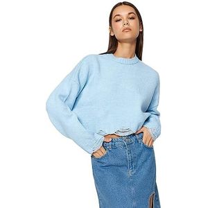 Trendyol FeMan Regular Fit Basic Crew Neck Knitwear Sweater, Bleu, S, bleu, S