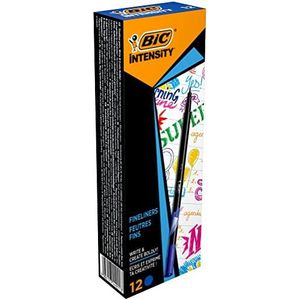 BIC Intensity viltstift, fijne punt, zwart gelakte houder, donkerblauw, doos met 12 stuks