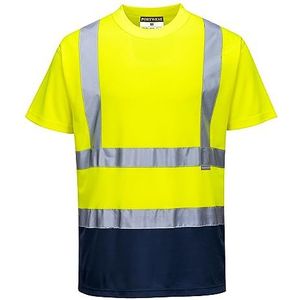 Portwest S378 T-shirt met hoge zichtbaarheid, tweekleurig, reflecterend, voor heren, veiligheidskleding, geel/marineblauw, 5XL