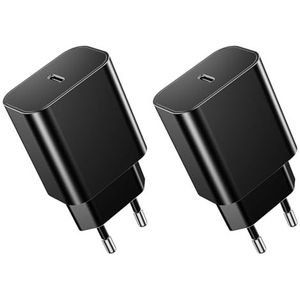 2 stuks USB C-adapter, 20 W, compatibel met iPhone 15/15 Plus/15 Pro/15 Pro Max 14 13 12 SE, AirPods iPad, Samsung Galaxy, USB C, USB-voeding, snellader, zwart