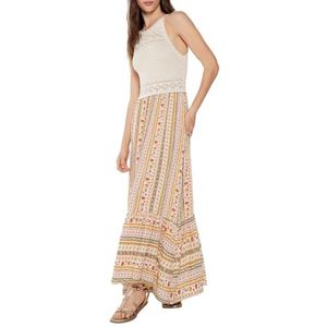 Springfield Vestido Midi Punto Combinado damesjurk (1 stuk), White_PRINT