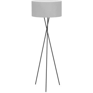 EGLO Fondachelli statieflamp, staande lamp met lampenkap van textiel, woonkamerlamp met voet van zwart metaal en grijze stof, met schakelaar, E27 fitting