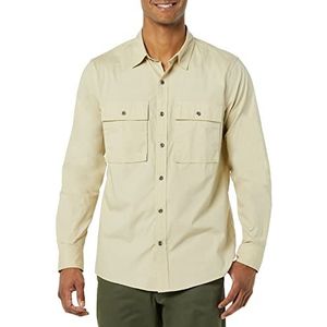 Amazon Essentials Chemise utilitaire à manches longues et deux poches, coupe standard pour homme (anciennement Goodthreads), marron kaki clair, taille XS