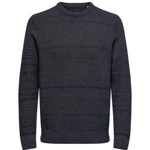 ONLY & SONS Onsmaurus Life Reg Twist Crew Knit gebreide herentrui, Navy Blauw