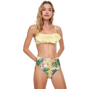 Trendyol Dames bikini, hoge taille, tropisch motief, meerkleurig, maat 40, Veelkleurig