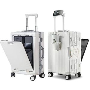 diwolor Handbagage, harde PC-koffer met voorvak, USB-oplaadpoort, draaibare bagagetrolley met TSA-sloten, Wit., Handbagage met zwenkwielen