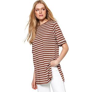 Trendyol T-shirt en tricot à col rond surdimensionné pour femme, marron, XS