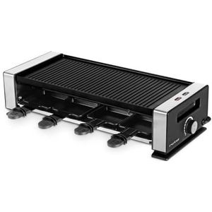 Rotel 1123050 Raclette-apparaat voor 8 personen, met pannen en spatels, raclettemachine, raclette-party, zwart, zilver, kunststof, roestvrij staal, gegoten aluminium, 48,8 x 20,1 x 12,2 cm