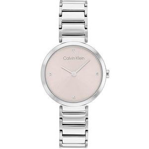Calvin Klein 25200138 Analoog kwartshorloge voor dames met zilverkleurige roestvrijstalen armband, Poeder roze