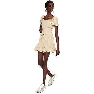 Trendyol Trendyol Gebreide rok voor dames, mini-skater, regular fit, damesrok (1 stuk), Beige