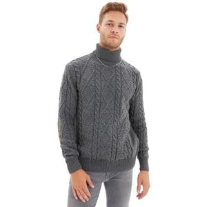 Trendyol Pull Slim uni à col roulé Maillot de survêtement, Gris, XL (Grande Taille) Homme