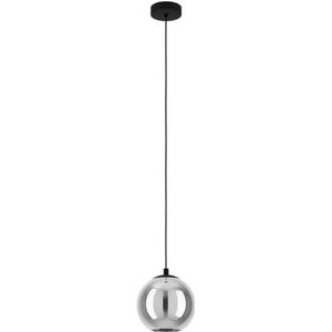 EGLO Ariscani Hanglamp, hanglamp, plafondlamp, kroonluchter voor woonkamer of eetkamer, van metaal in zwart en rookglas, zwart transparant, fitting E27, Ø 20 cm