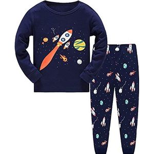 EULLA Pyjama-set voor kleine jongens, nachtkleding van katoen, lange mouwen, pyjama, set, Cosmic Rocket 1, 6-7 jaar, Cosmic Rocket 1, Cosmic Rocket 1