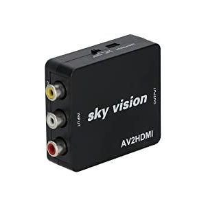 SKY VISION RCA naar HDMI-adapter, AV/RCA/FBAS naar HDMI, audio-video-omzetter, 1080P, PS2, Wii N64, PAL/NTSC-ondersteuning, Plug and Play, zwart