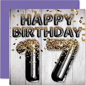 Verjaardagskaart voor de 17e verjaardag voor jongens – ballonnen met pailletten, zwart en goud – verjaardagskaart voor jongens voor de 17e verjaardag, zoon, broer, kleinkinderen, neef, 145 mm x 145 mm