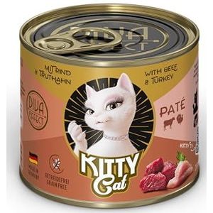 Kitty Cat Paté rundvlees en kalkoen, 6 x 200 g, natvoer voor katten, graanvrij, met taurine, zalmolie en groene orlevorm, compleet voer met hoog vleesgehalte