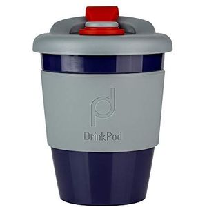 DrinkPod Herbruikbare koffie-/reisbeker van BPA-vrij PLA-kunststof met draaibare rubberen rand, 340 ml, storm/grijs