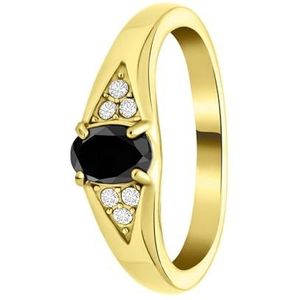 Lucardi Dames vintage ring met zwarte zirkonia – Maat 60 – 19mm - Ring - Cadeau - Staal goldplated - Goudkleurig