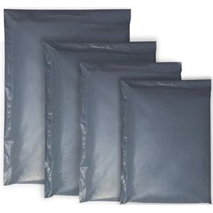 Double Dragon 60 stuks plastic enveloppen met zelfklevende sluiting voor het verzenden van kleding, post, verpakking, verzending, robuust, middelgroot, veilig, grijs