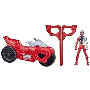 Power Rangers Dino Fury Rip N Go T-Rex Battle-Bike en Rode Ranger, 15 cm hoog voertuig met ac...