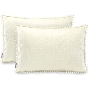 AmeliaHome Set van 2 kussenslopen met kwastjes, ultrasoon stiksel aan beide zijden, 50 x 70 cm