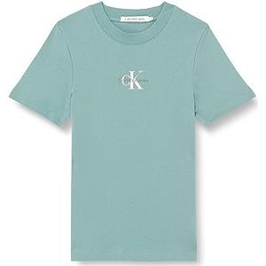 Calvin Klein Jeans Monologo Slim Fit Tee J20j221426 Gebreide tops met korte mouwen voor dames, Arctic Blauw