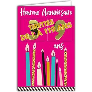 Afie 69-2503 verjaardagskaart, aanbevolen leeftijd: 1 tot 119 jaar, goudkleurig, glanzend, voor dames en heren, gekleurde tekst aan de binnenkant – inclusief envelop – gemaakt in Frankrijk – ColorAges