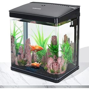 Nobleza - VDE EU Plug Vissen aquarium met LED-verlichting en filtersysteem, tropische aquaria, 14 L, zwart.