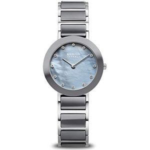 BERING Dames analoog kwarts keramische collectie horloge met armband van roestvrij staal/keramiek en saffierglas 11429-789, zilver., Armband