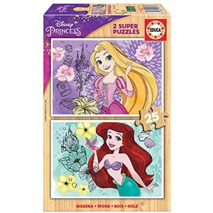 Educa - 2x25 Disney Princess - 2 duurzame milieuvriendelijke houten puzzels met elk 25 stukjes, dubbel startplezier - Afmetingen: ca. 26 x 18 cm - Vanaf 3 jaar (19288)