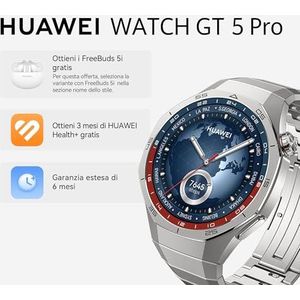 HUAWEI Watch GT 5 Pro 46 mm smartwatch, design met strakke lijnen, geavanceerde trainingsprogramma's, gezondheidsbewaking, ECG, tot 14 dagen batterijduur, iOS en Android, titanium