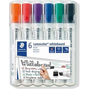 Staedtler Lumocolor 351 B WP6 ST whiteboardmarker, droog afwisbaar, wigvormige punt, 2 tot 5 mm, intensieve kleuren, 6 stuks