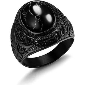 Dochais Leuk cadeau voor heren, roestvrijstalen ring, zwarte ring voor heren met ronde edelsteen, Roestvrij staal, Geen edelsteen