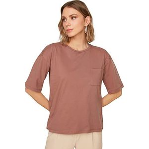 TRENDYOL Trendyol T-shirt voor dames, ronde hals, standaard, geweven hemd (1 stuk), Bruin
