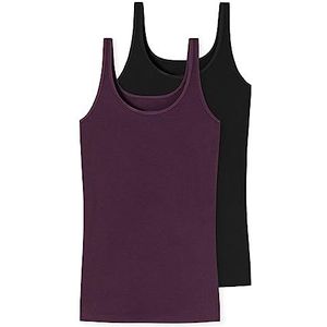 Schiesser Set van 2 biologisch katoenen tanktops met bandjes - 95/5 organisch damesondergoed, zwart/veer