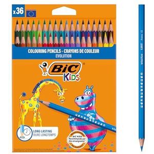 BIC Kids Evolution Ecolutions Kleurpotloden voor kinderen, verschillende kleuren, doos met 36 stuks