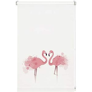 GARDINIA Digiprint Flamingo wit / decor 100 x 150 cm rolgordijn zonder boren ondoorzichtig inkijkbescherming anti-verblinding met alle montageonderdelen