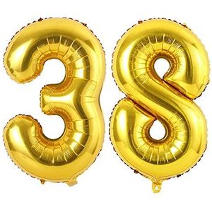 Ponmoo 34 inch ballon cijfer 3 goud, 0 1 2 3 4 5 6 7 8 9 10 20 30 40 50 60 70 80 90 100 ballon leeftijd verjaardag, cijfer ballon 3 goud