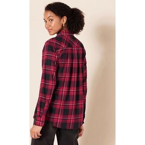 Amazon Essentials Chelsea tartan tartan geruit overhemd met lange mouwen voor dames, licht flanellen overhemd, zwart, roze, maat M