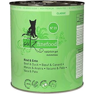 catz finefood N°23 rund- en eend fijn voer voor katten, fijn veredeld met cranberry en aloë vera, 6 blikjes van 800 g