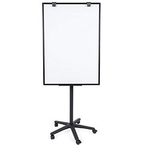 BoardsPlus Beweegbare schildersezel, zwarte beweegbare basis met 5 wielen, magnetisch whiteboard, zwart aluminium frame, 70 x 100 x 180 cm