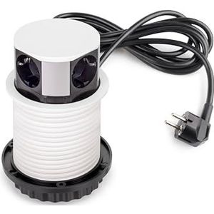 Emuca - Vertikal Push Multiconnector diameter 100 mm, 3 Schuko-stopcontacten, 1 USB type A, 1 USB type C, staal en kunststof, wit gelakt