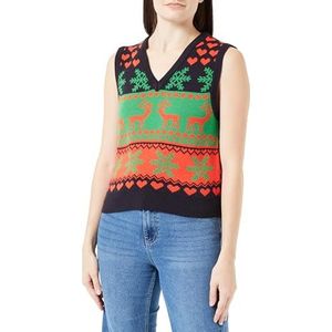 ONLY Onlxmas Heart Vest V-hals Knt gebreide trui voor dames, Night Sky/patroon: rood klaproos / groene bij