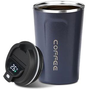 LEYF 380 ml roestvrijstalen thermosbeker, koffiemok om mee te nemen, temperatuurweergave, slimme koffiemok, gemakkelijk mee te nemen en geschikt voor op reis,