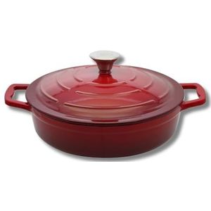 ELO 3082826 gietijzeren braadpan geëmailleerd laag anti-aanbaklaag met deksel, kersenrood, ovenbestendig, kookpan voor alle warmtebronnen, inductiekookpan, 28 cm, 3 l