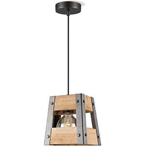 Hanglamp ijzer vintage hout ijzer hanglamp hanglamp industrieel rustiek design met E27-fitting grijs bruin