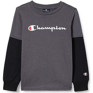 Champion Legacy American Classics B Logo Two-color L-s Crewneck T-shirt met lange mouwen voor jongens, grafietgrijs/zwart