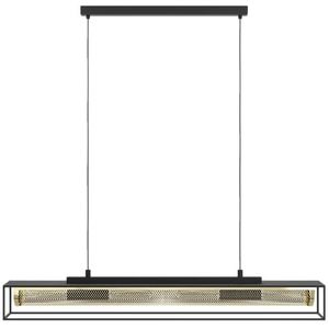 EGLO Nohales Eettafelkroonluchter met 4 lampen, lange kroonluchter voor eetkamer, van zwart metaal en messing, kroonluchter met frame en E27-fitting, 112 cm