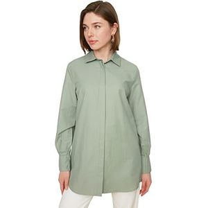 Trendyol Chemises tissées modestes à col de chemise basique pour femmes, vert, taille 38, Vert, 66